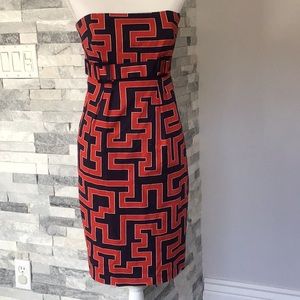 David Meister Strapless Red/Navy Dress Size 6